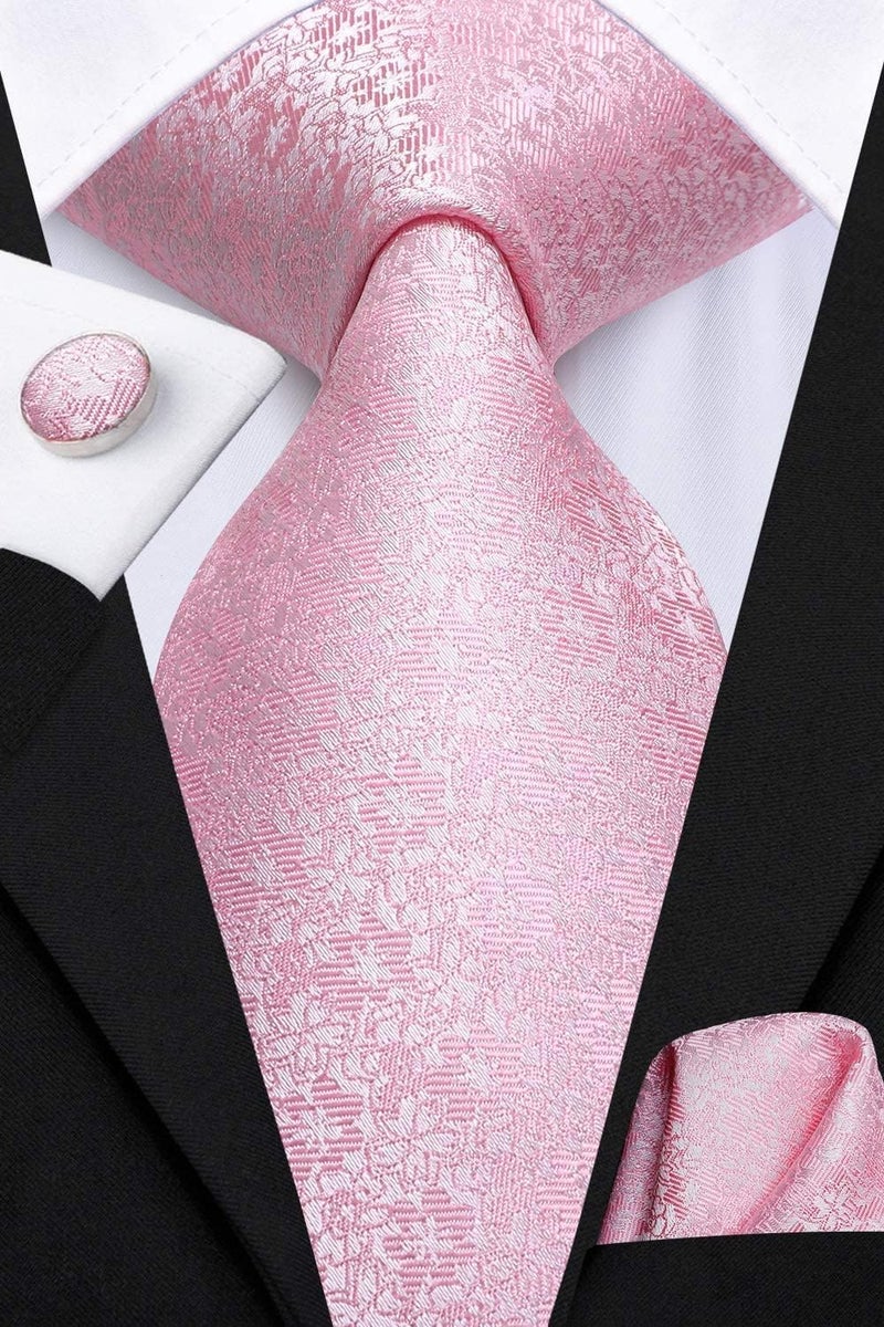 Dubulle Mens Pink Tie and Lapel Pin Paisley Striped Floral Necktie for Men Pocket Square Cufflinks Wedding Party - Image 3